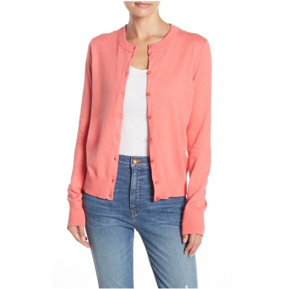 NEW J. Crew Front Button Knit Long Sleeve Cardigan Sweater Coral Rose XXS - Picture 1 of 11